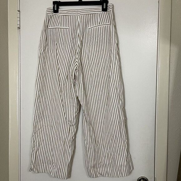 Massimo Dutti brown stripe cropped straight leg trouser pants size US 10 - Picture 2 of 6